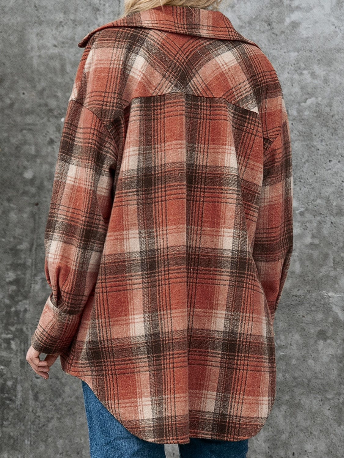 Dim Gray Plaid Button Up Long Sleeve Jacket