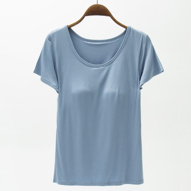 Slate Gray Round Neck Modal T-Shirt with Bra