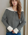 Zip Up Collared Neck Long Sleeve Cardigan