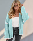 Double Take Contrast Open Front Dropped Shoulder Cardigan