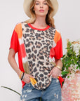 Light Gray Celeste Full Size Leopard Color Block T-Shirt