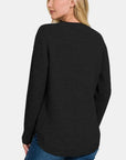 Zenana Ful Size Round Neck Long Sleeve Curved Hem Sweater