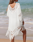 Gray Cutout Fringe Scoop Neck Cover-Up Sentient Beauty Fashions Apparel & Accessories
