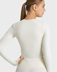 Light Gray Side Slit Long Sleeve Round Neck Crop Top Sentient Beauty Fashions Apaparel & Accessories