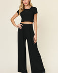 Double Take Full Size Round Neck Top and Pants Set