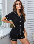 Heart Graphic Contrast Piping Top and Shorts Pajama Set