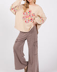 SAGE + FIG Knit Terry Mineral Wash Wide Leg Pants