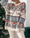 Geometric Round Neck Dropped Shoulder Sweater