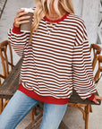 Gray Contrast Striped Long Sleeve Sweatshirt