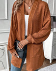 Textured Pocketed Open Front Long Sleeve Cover Up