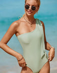 Dark Gray Tied One Shoulder One-Piece Swimwear