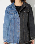 Raw Hem Contrast Collared Neck Denim Top