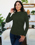 Light Gray Ruched Mock Neck Long Sleeve T-Shirt