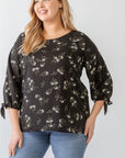 Dark Slate Gray Zenobia Plus Size Floral Round Neck Blouse Sentient Beauty Fashions Apparel & Accessories