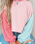 Color Block Round Neck Long Sleeve Top