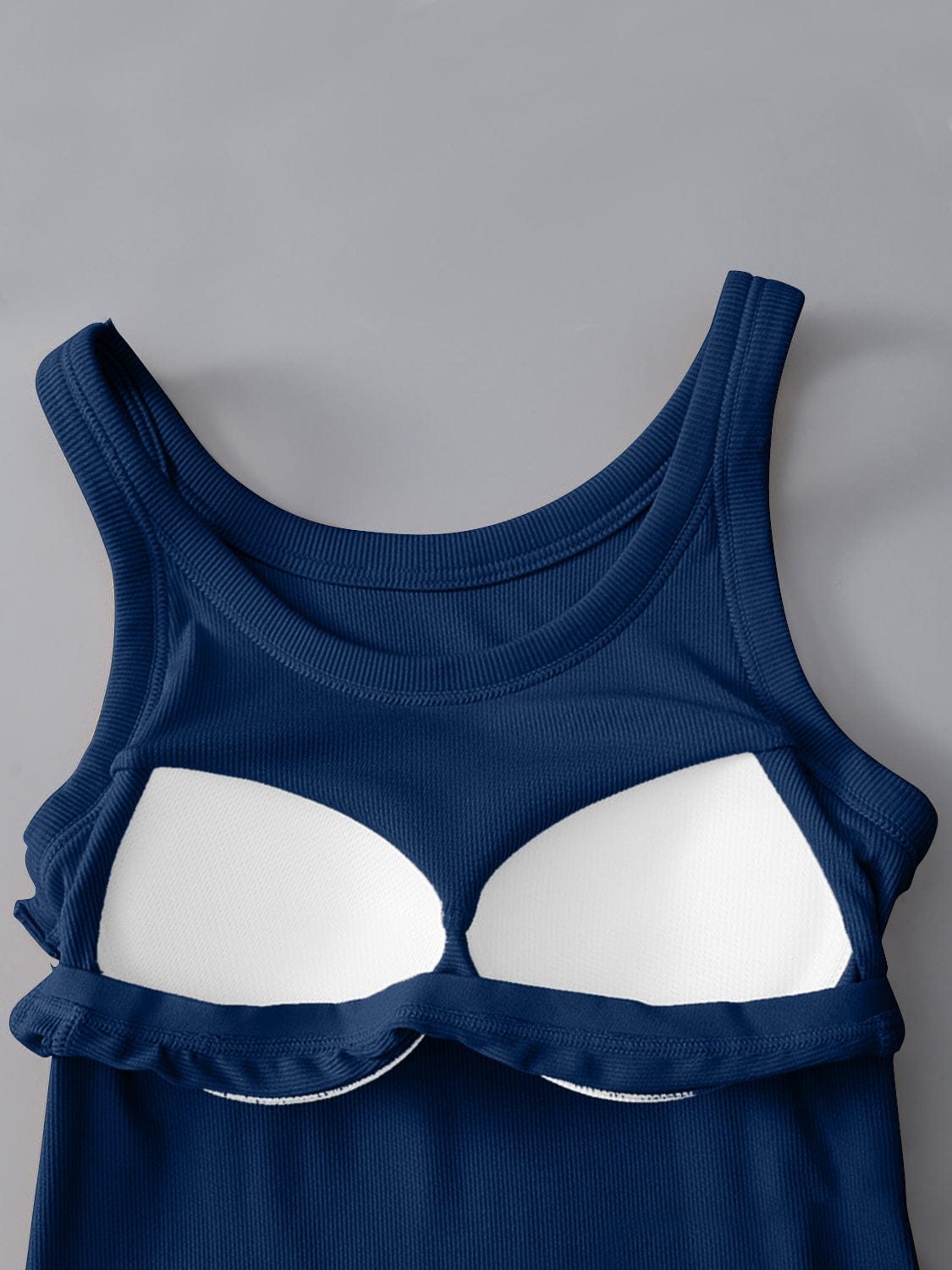 Midnight Blue Round Neck Tank with Bra