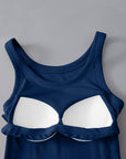 Midnight Blue Round Neck Tank with Bra