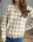 Plaid V-Neck Button Up Cardigan