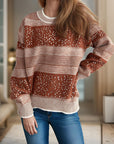 Sequin Color Block Round Neck Sweater