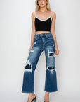 Risen Full Size High Rise Patch Detailed Wide Leg Crop Jeans