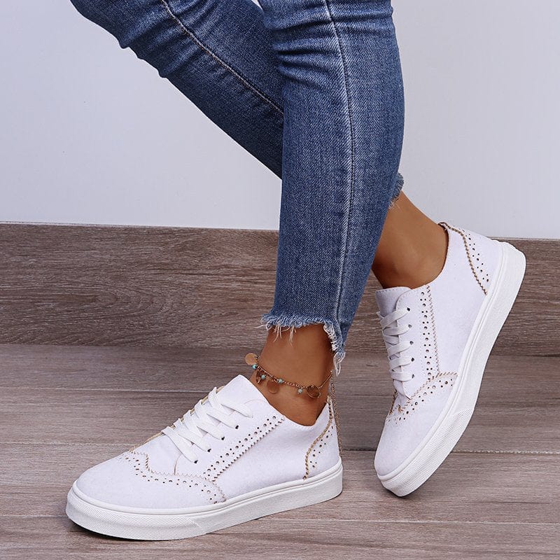 Gray Suede Lace-Up Flat Sneakers