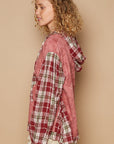 POL Star Patch Plaid Long Sleeve Hooded Top