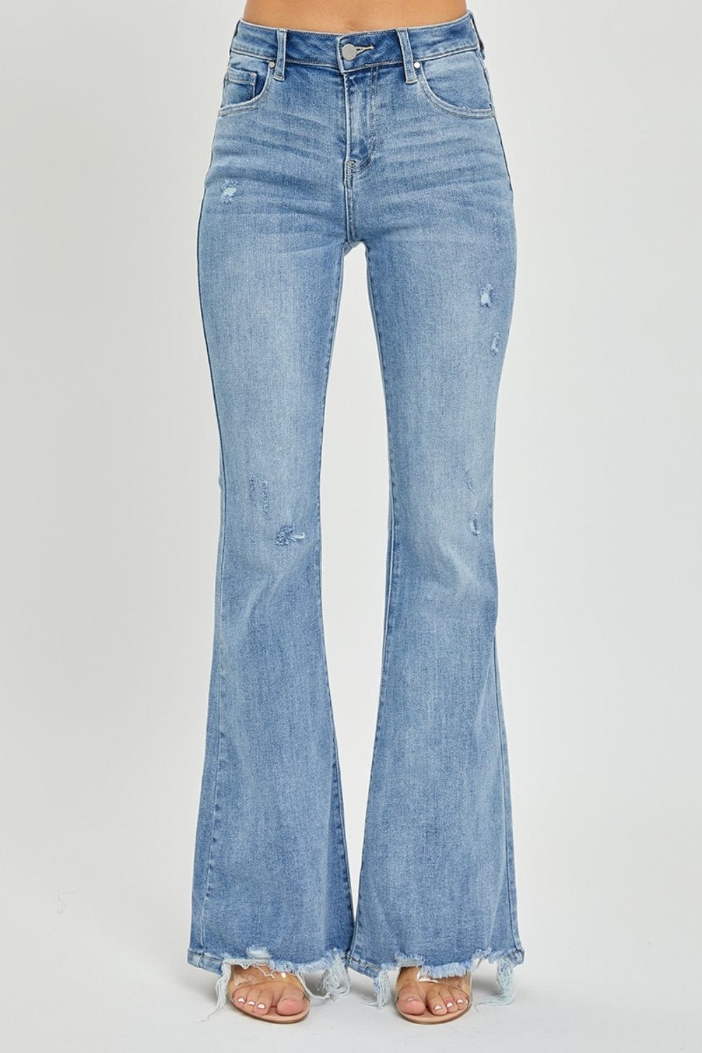 Light Gray Risen Full Size High Rise Frayed Hem Flare Jeans