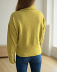 Front Slit Decorative Button Turtleneck Sweater