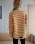 Distressed Striped Round Neck Long Sleeve Sweater