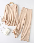 Slit V-Neck Long Sleeve Top and Pants Sweater Set