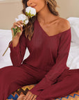 V-Neck Long Sleeve Top and Pants Set