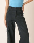 Mittoshop Wide Leg High Waist Pants with Cargo Pockets