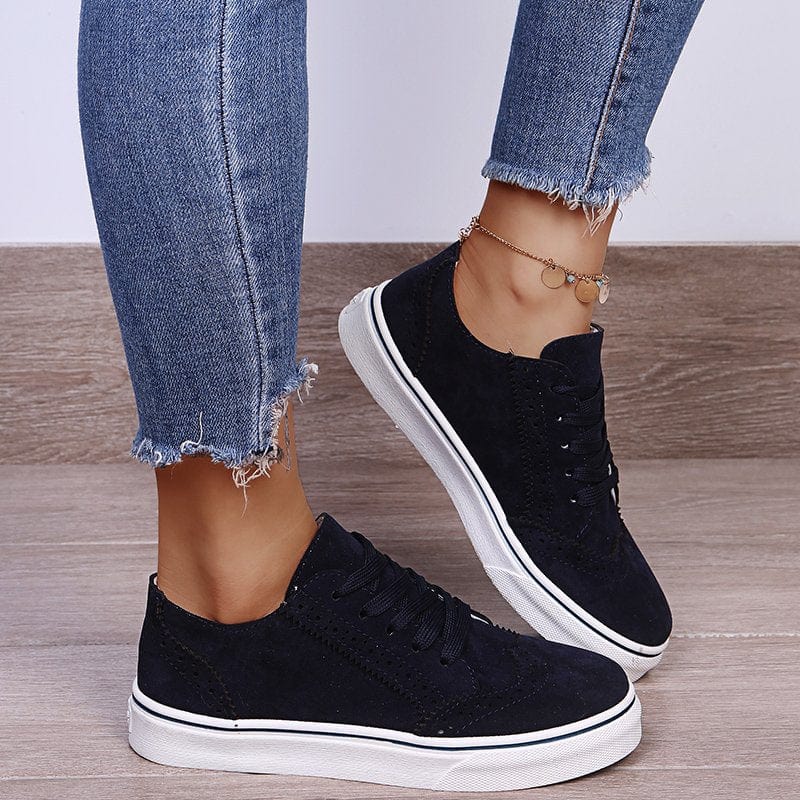 Dark Gray Suede Lace-Up Flat Sneakers