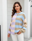 Angel Wings Round Neck Long Sleeve Color Block Dropped Shoulder Pullover Sweater