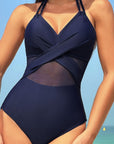 Crisscross Halter Neck One-Piece Swimwear