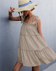 Dark Gray Frill Tiered Tie Shoulder Mini Cami Dress