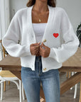 Heart Button Down V-Neck Long Sleeve Cardigan