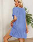 Double Take Openwork Short Sleeve Slit Knit Cover Up