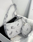 Light Gray Butterfly Print Shoulder Bag with Purse Sentient Beauty Fashions Apaparel & Accessories