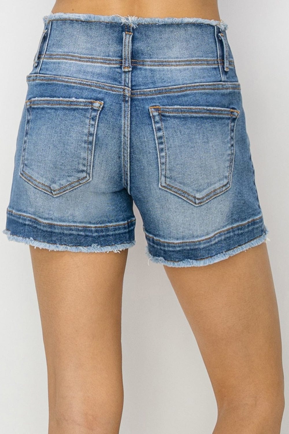 Gray RISEN High Rise Seam Detailed Raw Edge Denim Shorts