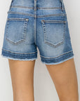 Gray RISEN High Rise Seam Detailed Raw Edge Denim Shorts