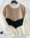 Contrast Round Neck Long Sleeve Sweater