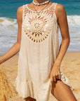 Tan Cutout Round Neck Wide Strap Cover-Up Sentient Beauty Fashions Apparel & Accessories