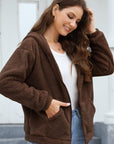 Zip Up Long Sleeve Fuzzy Hooded Outerwear