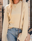 Slit Cuff Round Neck Long Sleeve Sweater