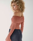 Double Take Ribbed Off-Shoulder Zip Up Long Sleeve Cardigan