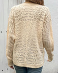 Light Gray Openwork Button Up Long Sleeve Cardigan