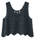 Dark Slate Gray Openwork Round Neck Knit Vest Sentient Beauty Fashions Apparel & Accessories