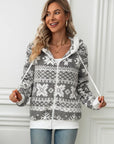 Drawstring Snowflake Zip Up Hooded Outerwear