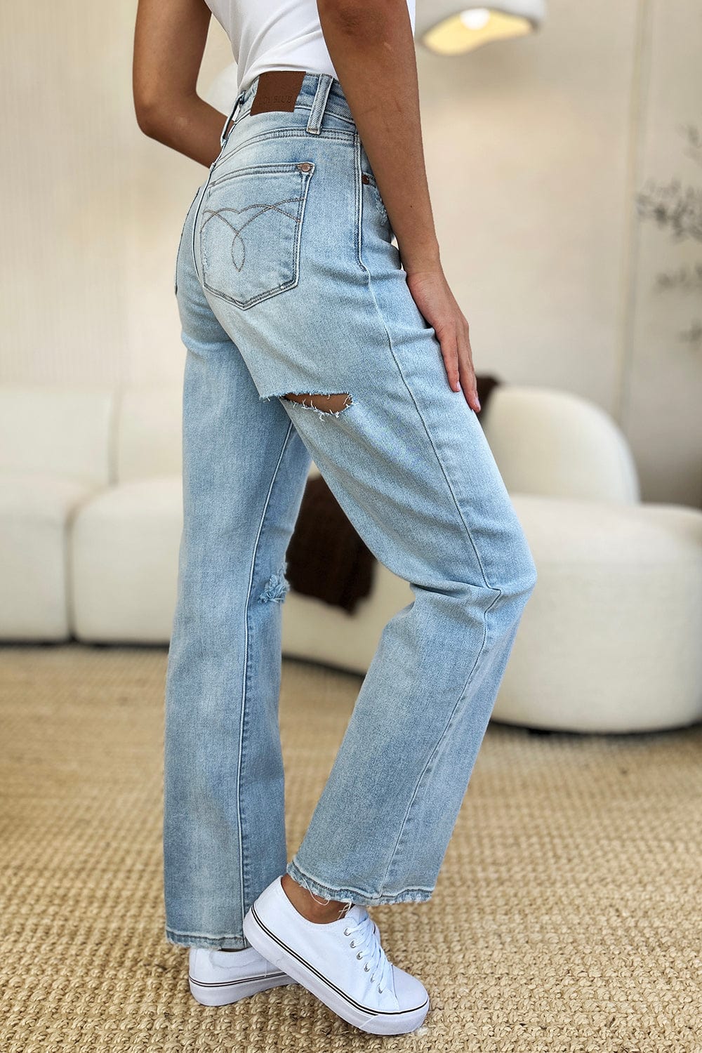 Gray Judy Blue Full Size High Waist Distressed Straight Jeans